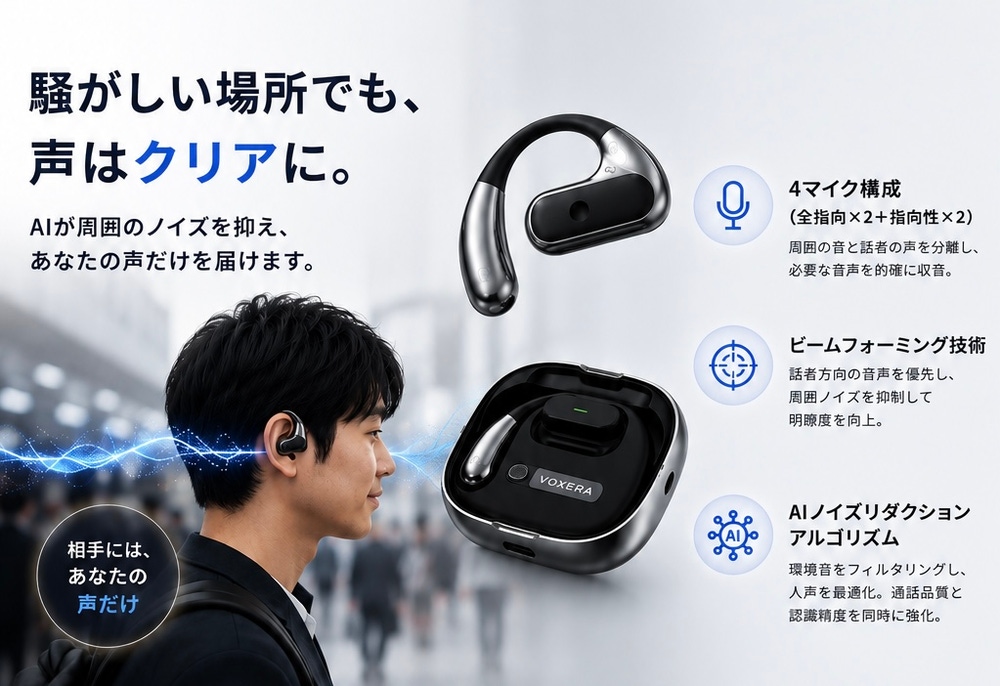 Voxera翻訳イヤホンの空港での使用イメージ